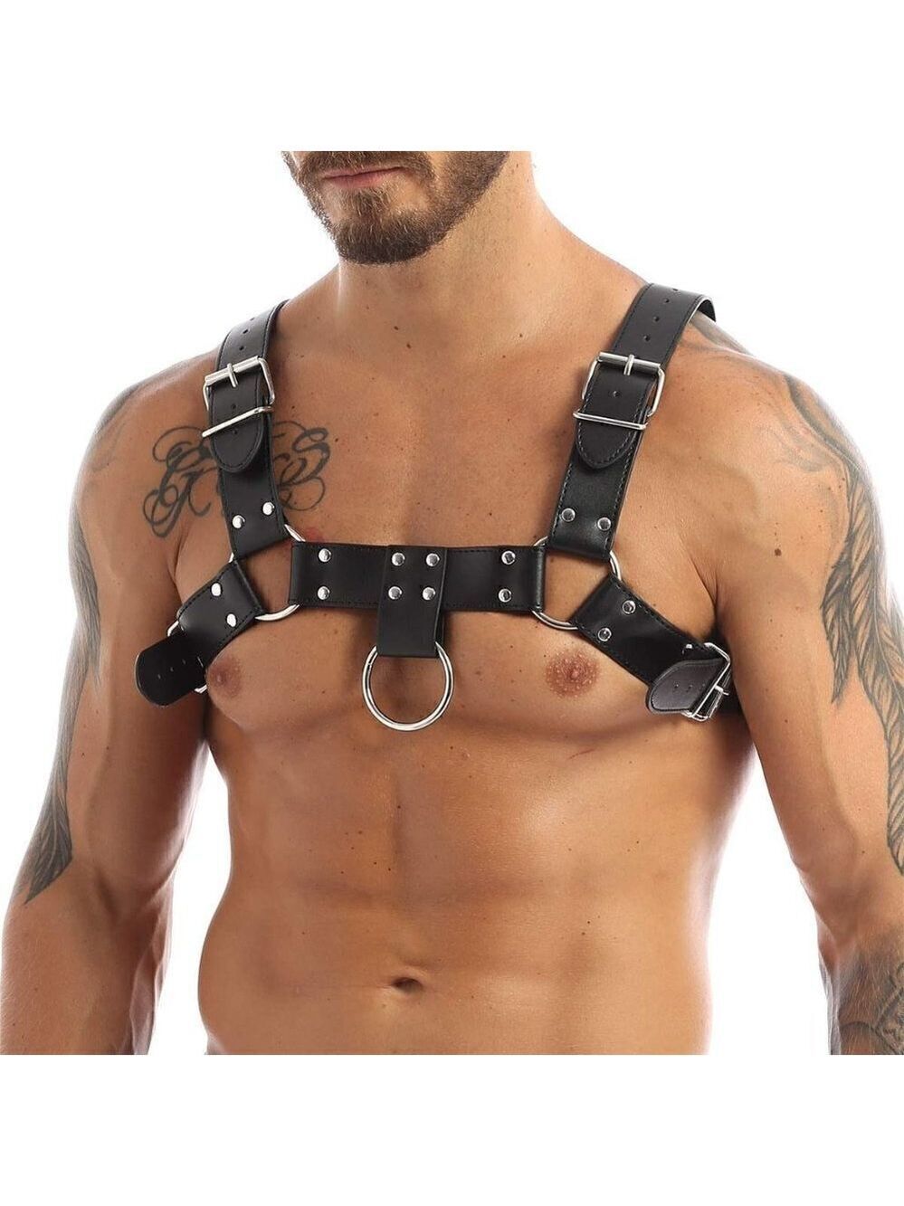 Black Leather Top Shoulder Leather Harness Chest Back Muscle Body Builder Belt